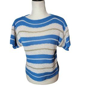 1980s Vintage Catalina Cropped Sweater Size Medium Blue White Stripes